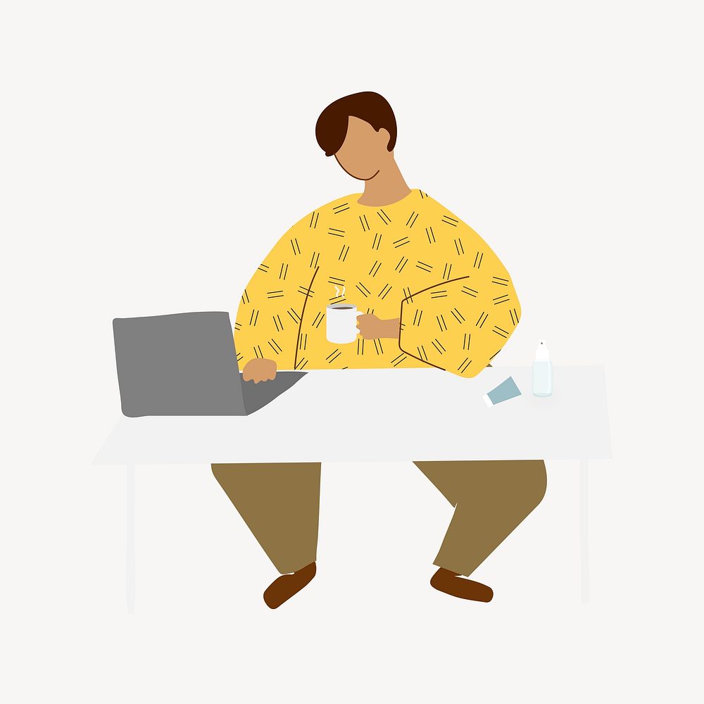 Man working from home element, cute character design vector