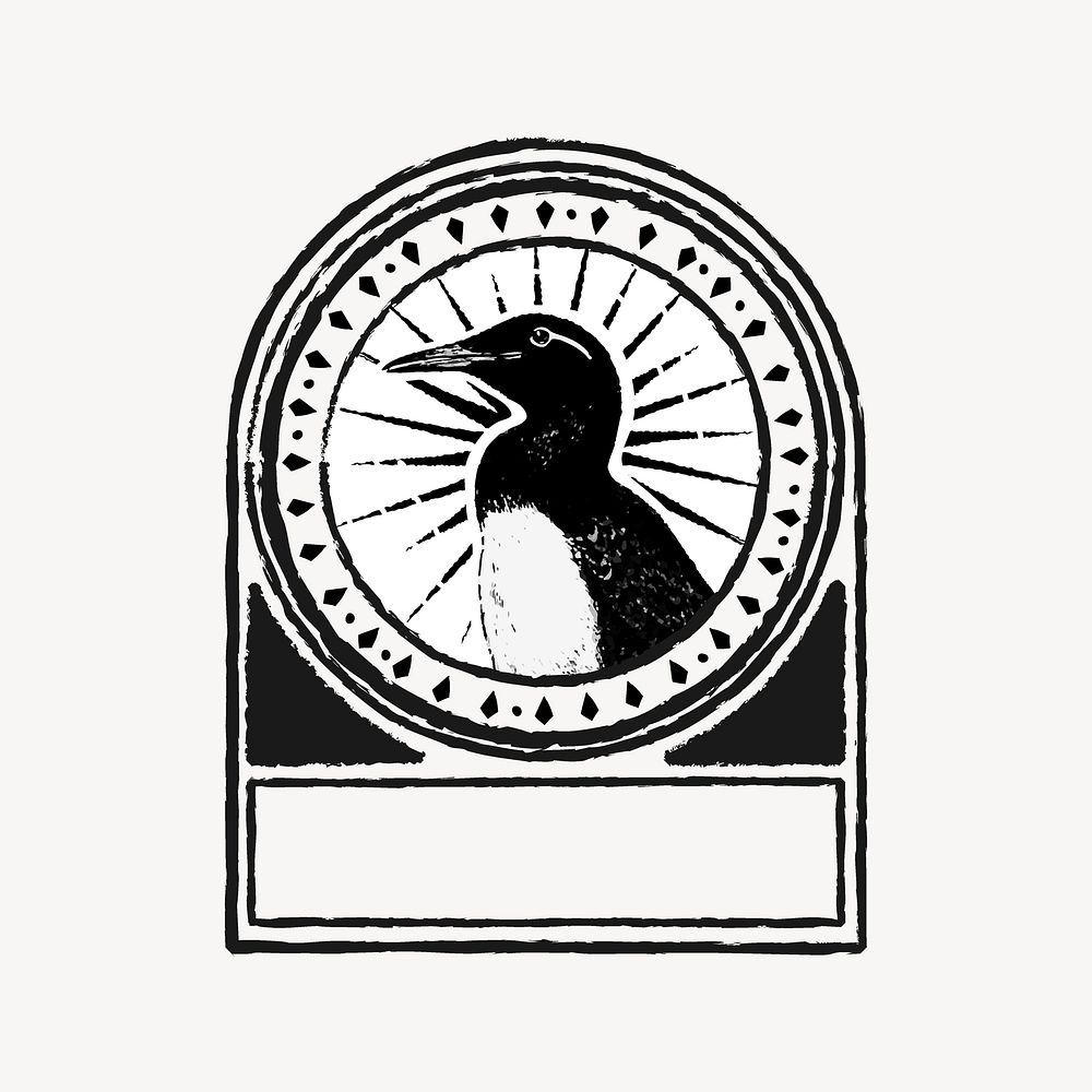 Vintage penguin badge illustration collage element  psd