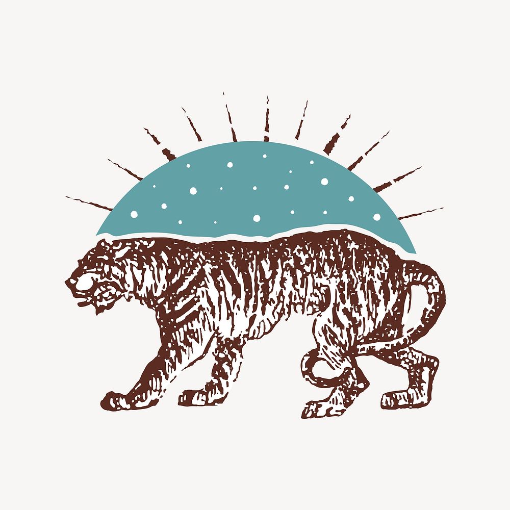 Retro tiger, vintage drawing isolated design