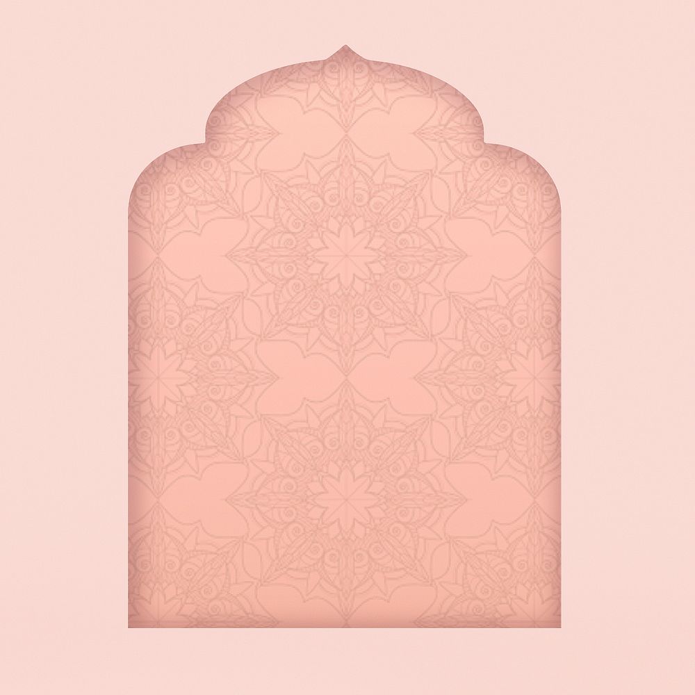 Pink Ramadan background, mosque frame design