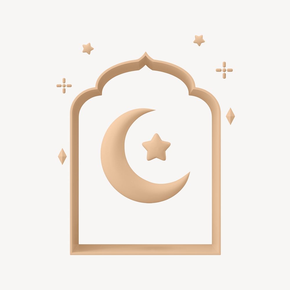 Star and crescent symbol, 3D Ramadan graphic psd