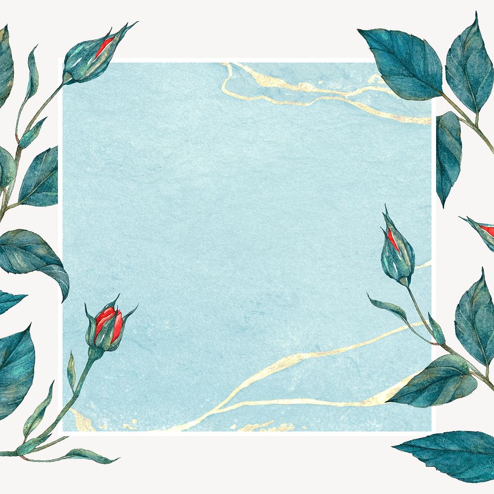 Blue rose frame background, botanical design psd