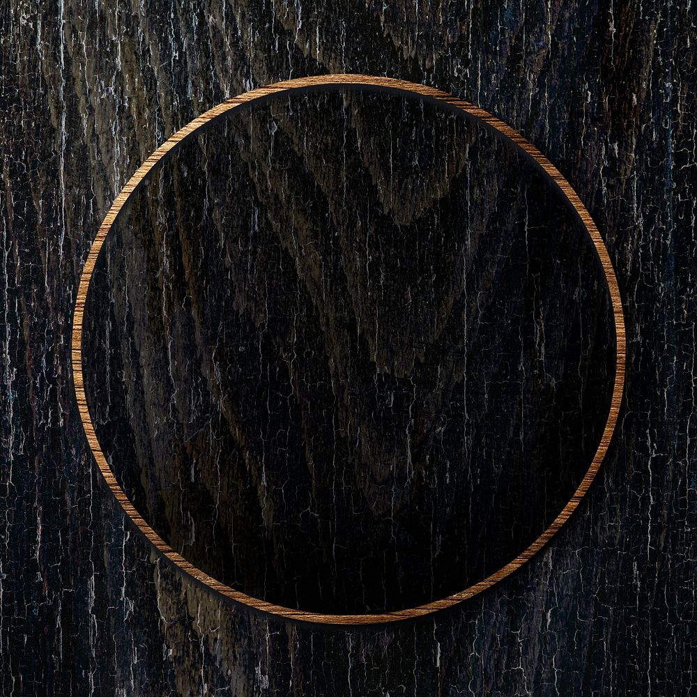 Circle frame, black wood background  