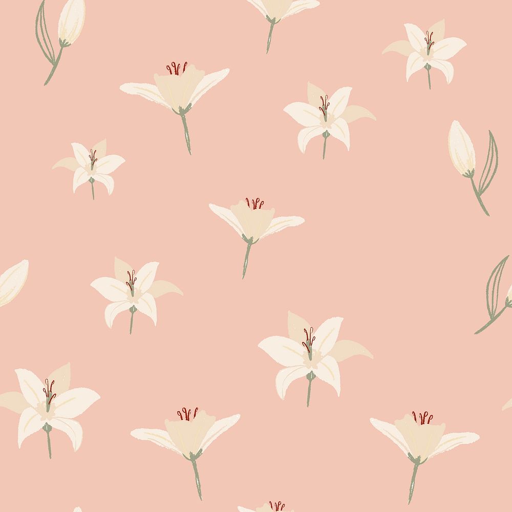 White lily background, flower pattern illustration