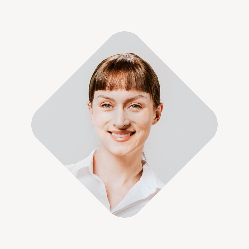 Cheerful businesswoman, square badge psd