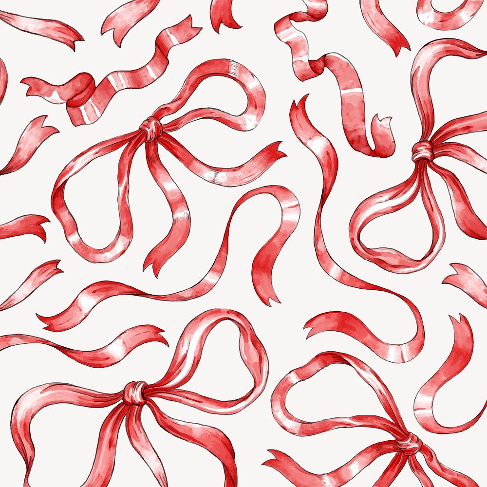 Christmas ribbon pattern background, festive watercolor illustration
