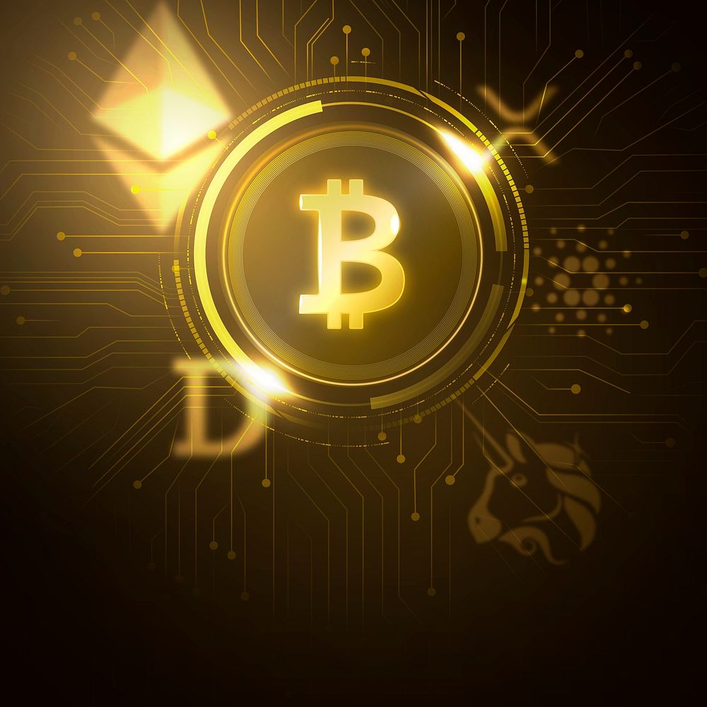 Gold bitcoins background, cryptocurrency digital finance remixed vector