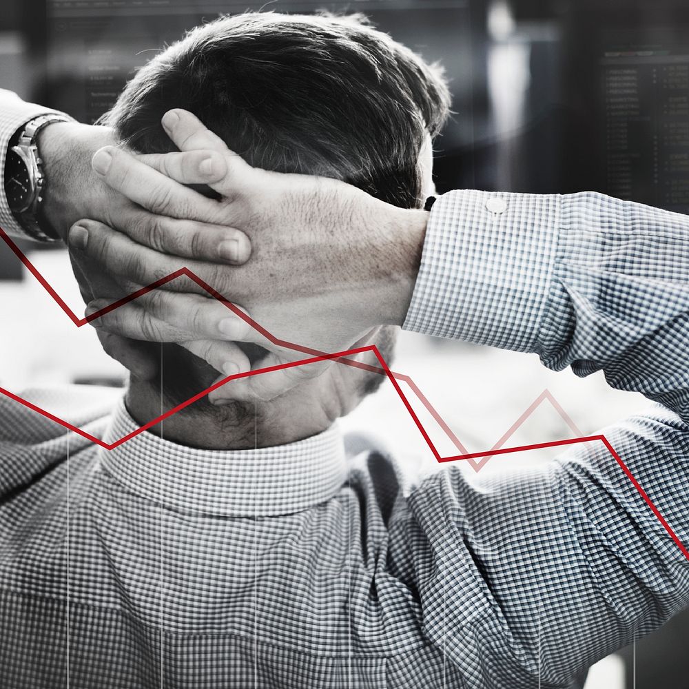 Economy graph falling background, businessman remix