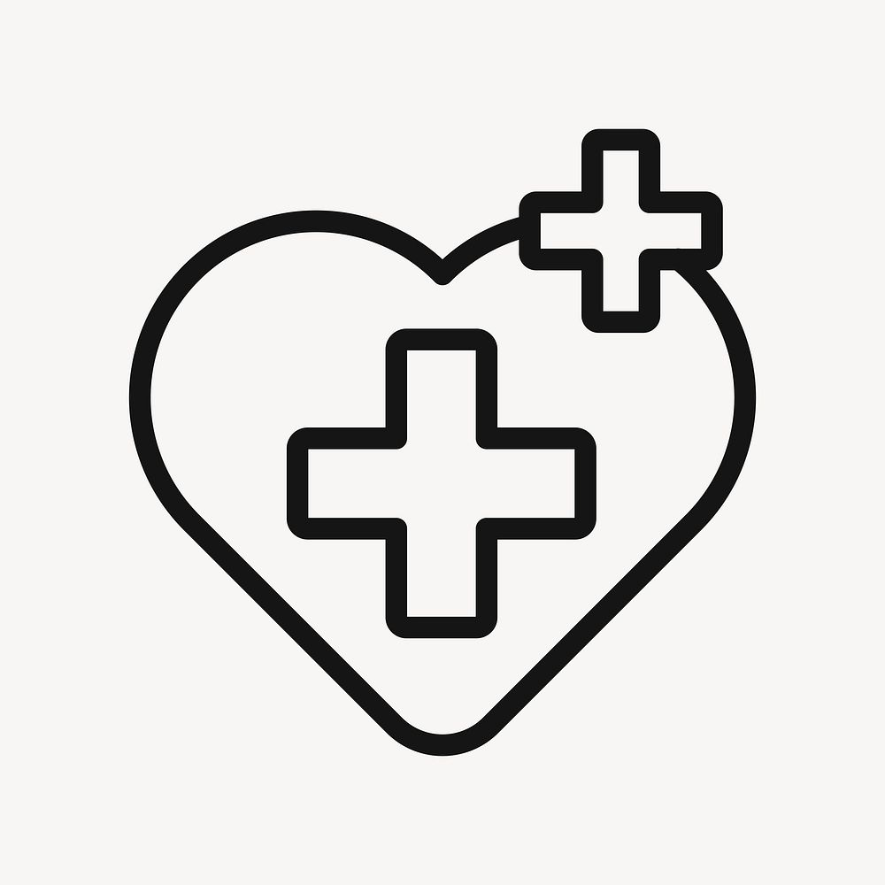 Health cross heart icon, medical graphic vector