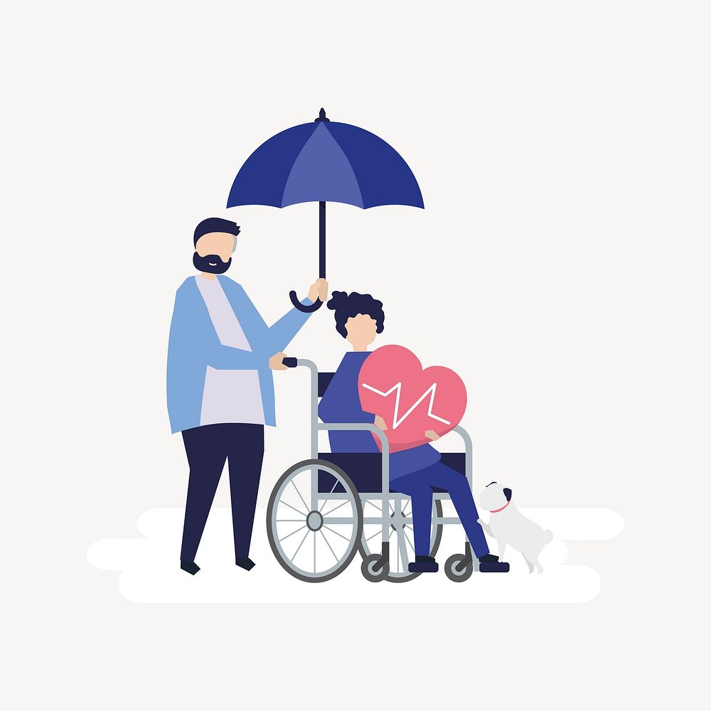 Woman in wheelchair flat graphic, collage element vector