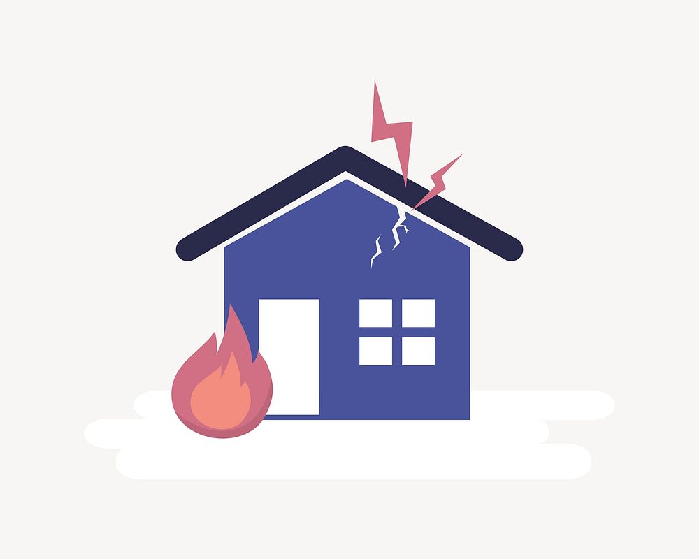 House on fire flat graphic, collage element vector