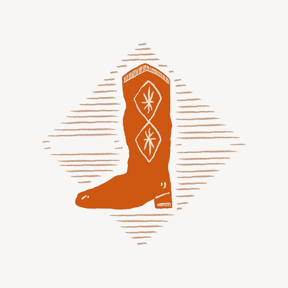 Retro cowboy boot collage element vector