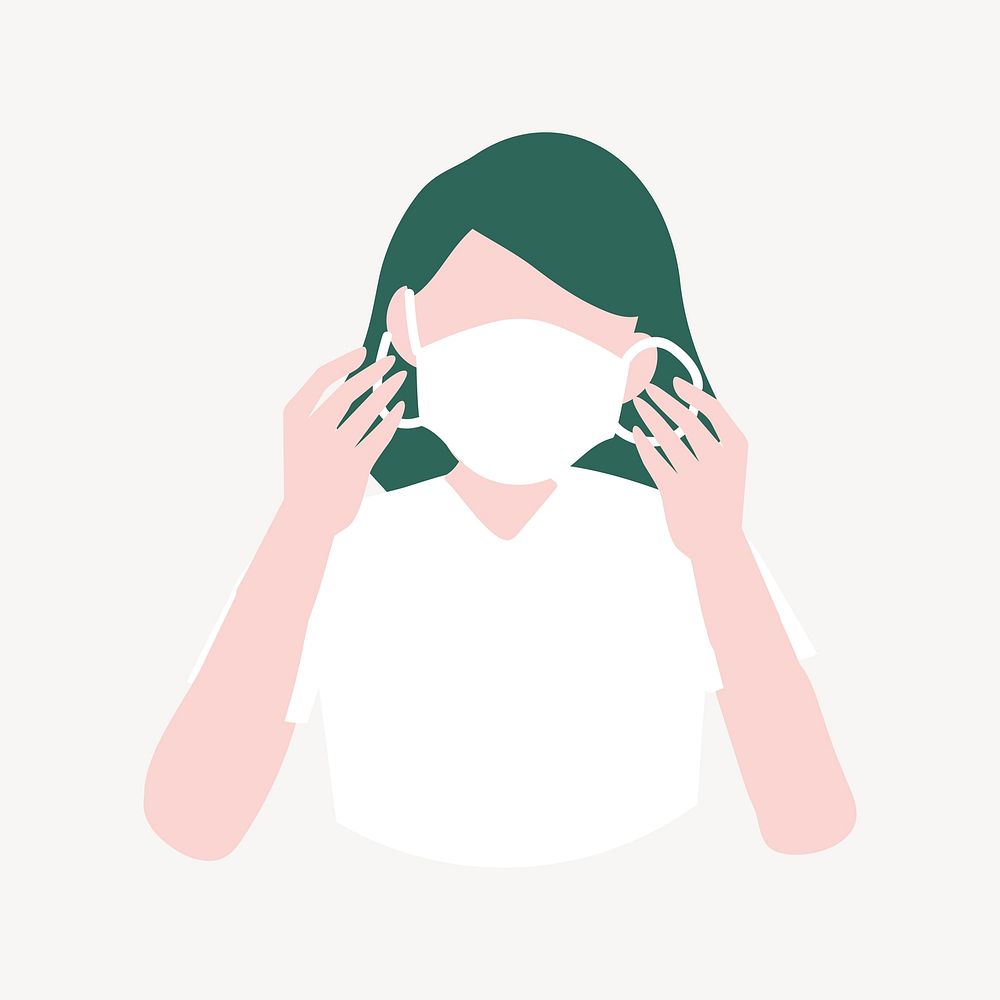 Wearing face mask, healthcare illustration collage element  vector