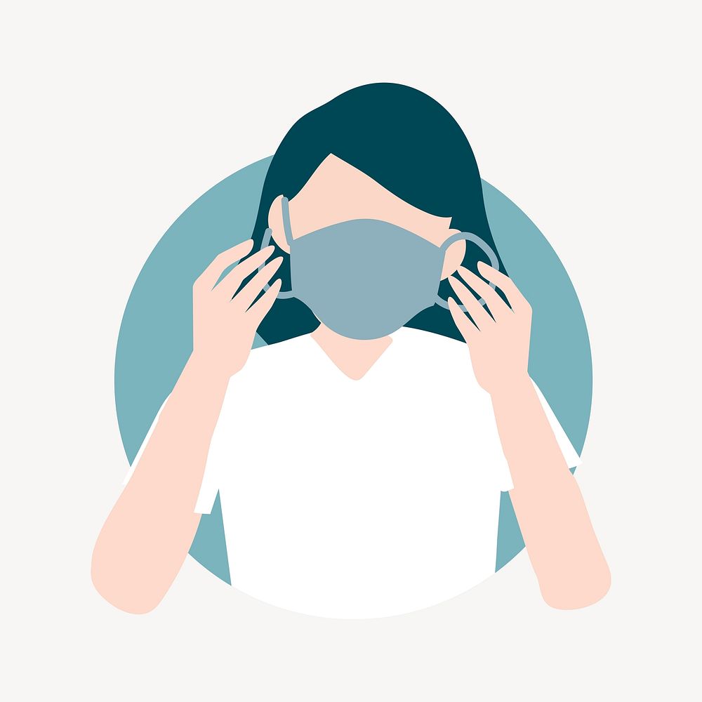 Wearing face mask, healthcare illustration collage element  vector