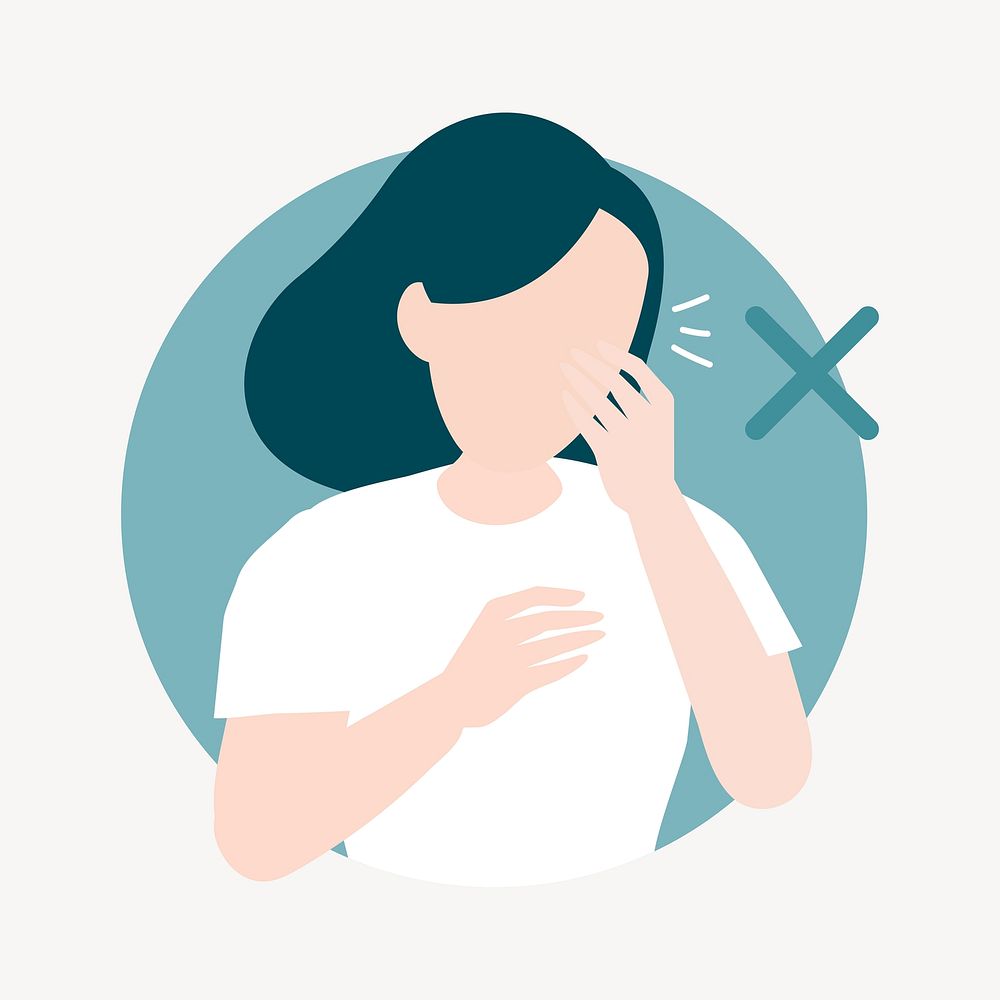 Coughing woman, healthcare illustration collage element  vector