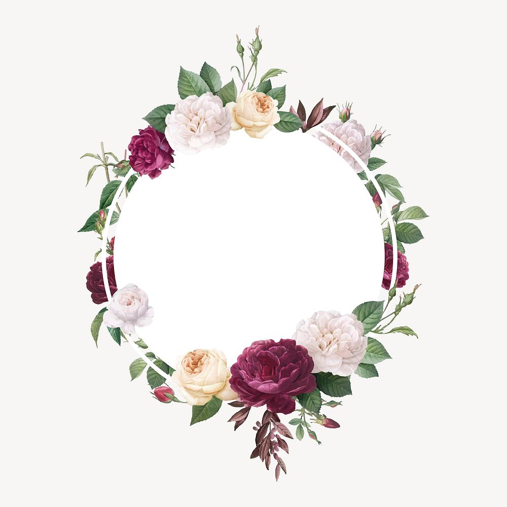 Round flower frame, watercolor illustration vector