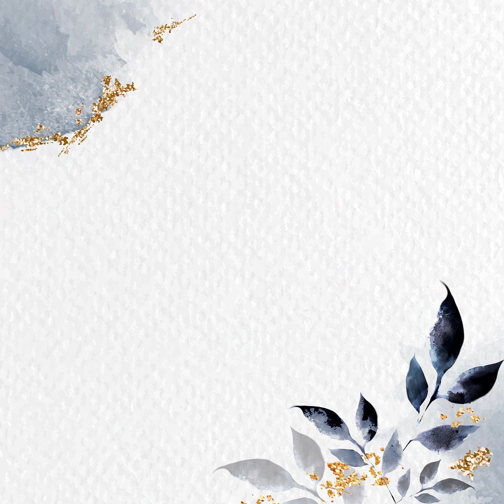 Aesthetic leafy border background, blue watercolor design