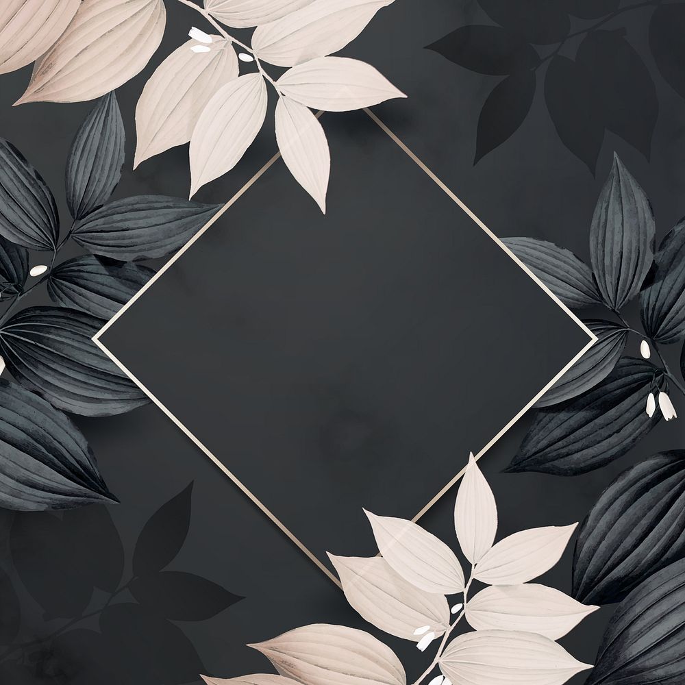 Leafy rhombus frame background, gray design