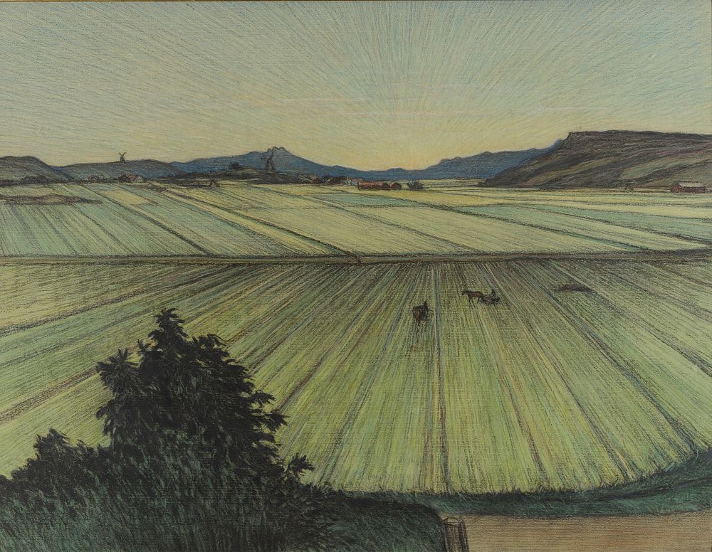 Landscape with Fields (1897) painting in high resolution by Karl Fredrik Nordstrom. Original from the Thiel Gallery. 