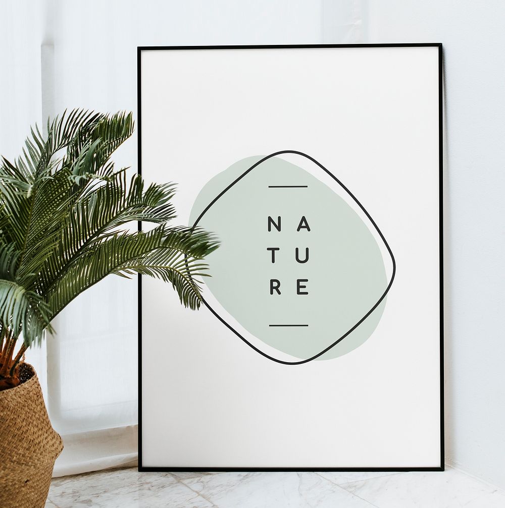 Nature black frame mockup by palm leaves