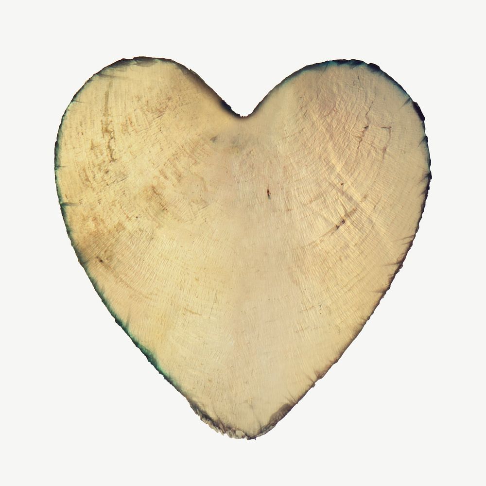 Wooden heart collage element, isolated image psd