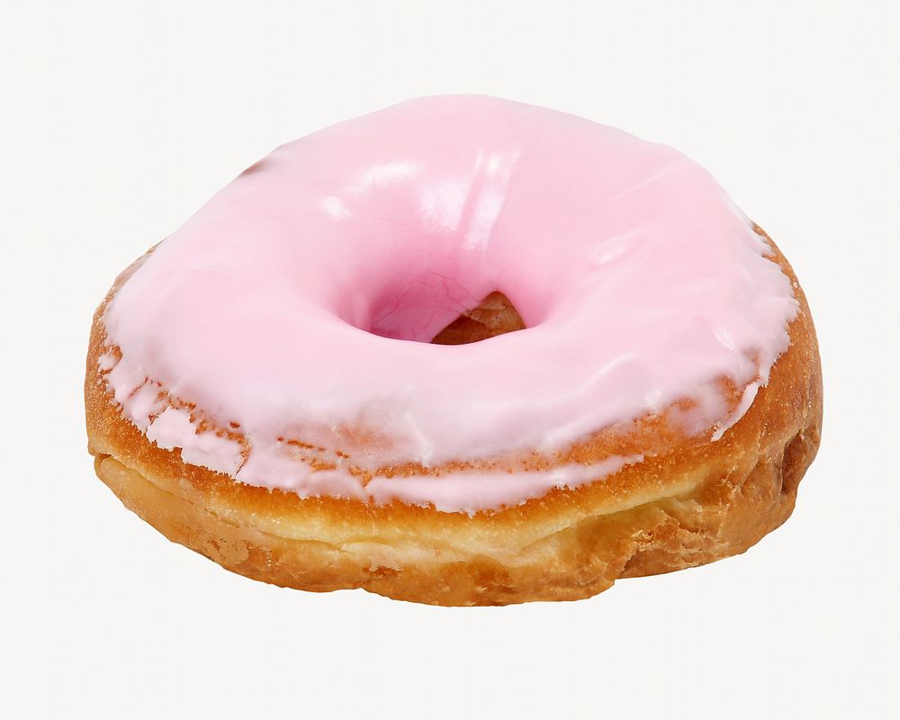 Pink donut, dessert isolated image