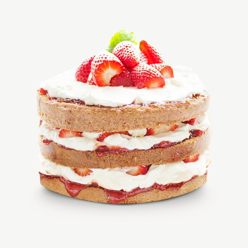 Strawberry layer cake collage element, isolated image psd