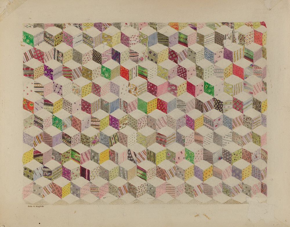 Patchwork for Quilt (c. 1937) by Edith Magnette.  