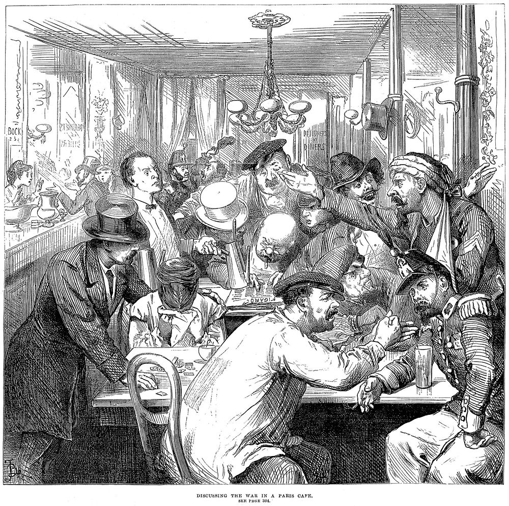 "Discussing the War in a Paris Café" - a scene from the brief interim between the Battle of Sedan and Siege of Paris during…