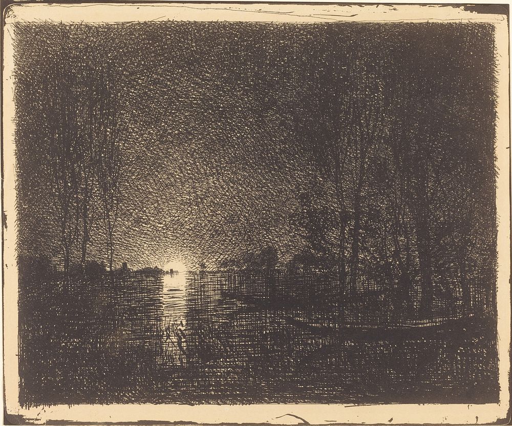 Moonlit Landscape (1862) in high resolution by Charles-Fran&ccedil;ois Daubigny. 