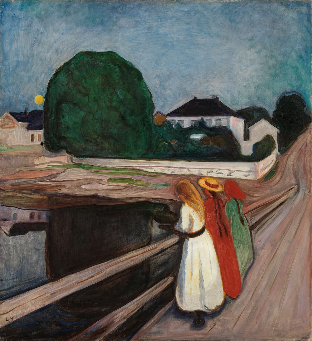 Edvard Munch's The Girls on the Bridge (1901) famous paintings. Original from Wikimedia Commons.