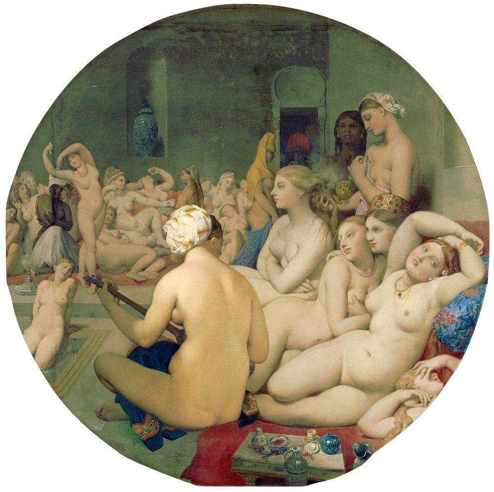 Jean Auguste Dominique Ingres's The Turkish Bath (1863) famous painting. Wikimedia Commons. Digitally enhaced by rawpixel.