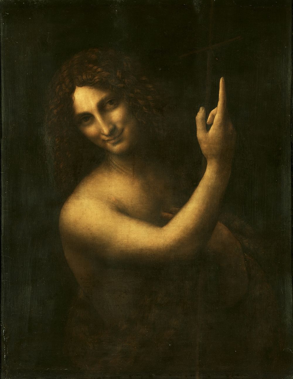 Leonardo da Vinci's Saint John the Baptist (1513-1516) famous painting. Original from Wikimedia Commons. 