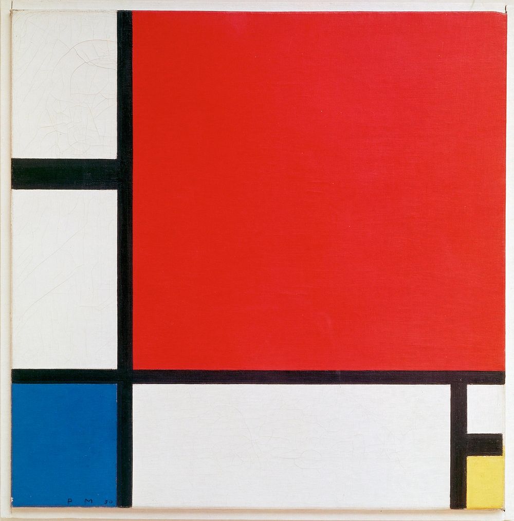 Piet Mondrian's omposition with Red, Blue, and Yellow (1930) famous painting. Original from Wikimedia Commons. 