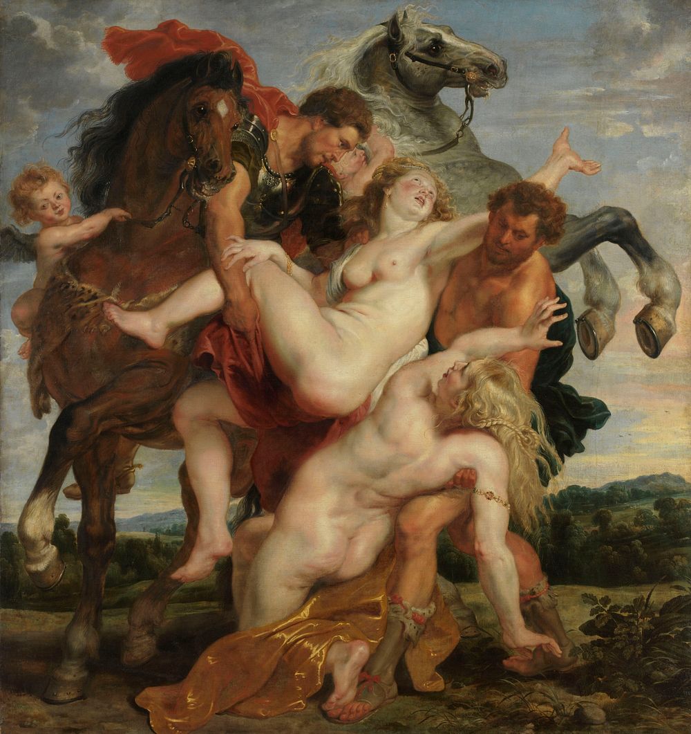 The Rape of the Daughters of Leucippus famous painting by Peter Paul Rubens. Original from Wikimedia Commons.