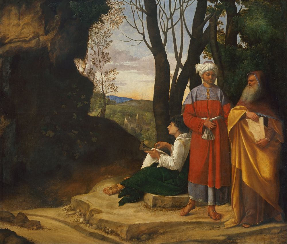 Giorgione's Three Philosophers (1508-1509) famous painting. 