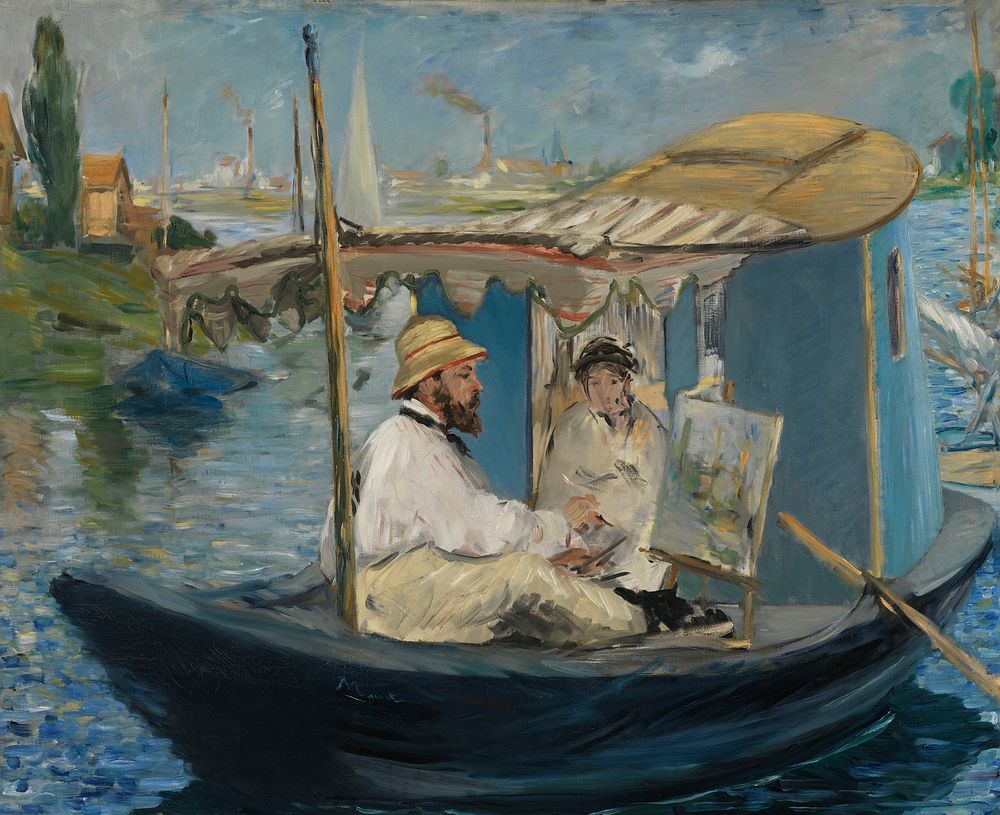 Edouard Manet's Claude Monet Painting in his Studio (1874) famous painting. Original from Wikimedia Commons. 