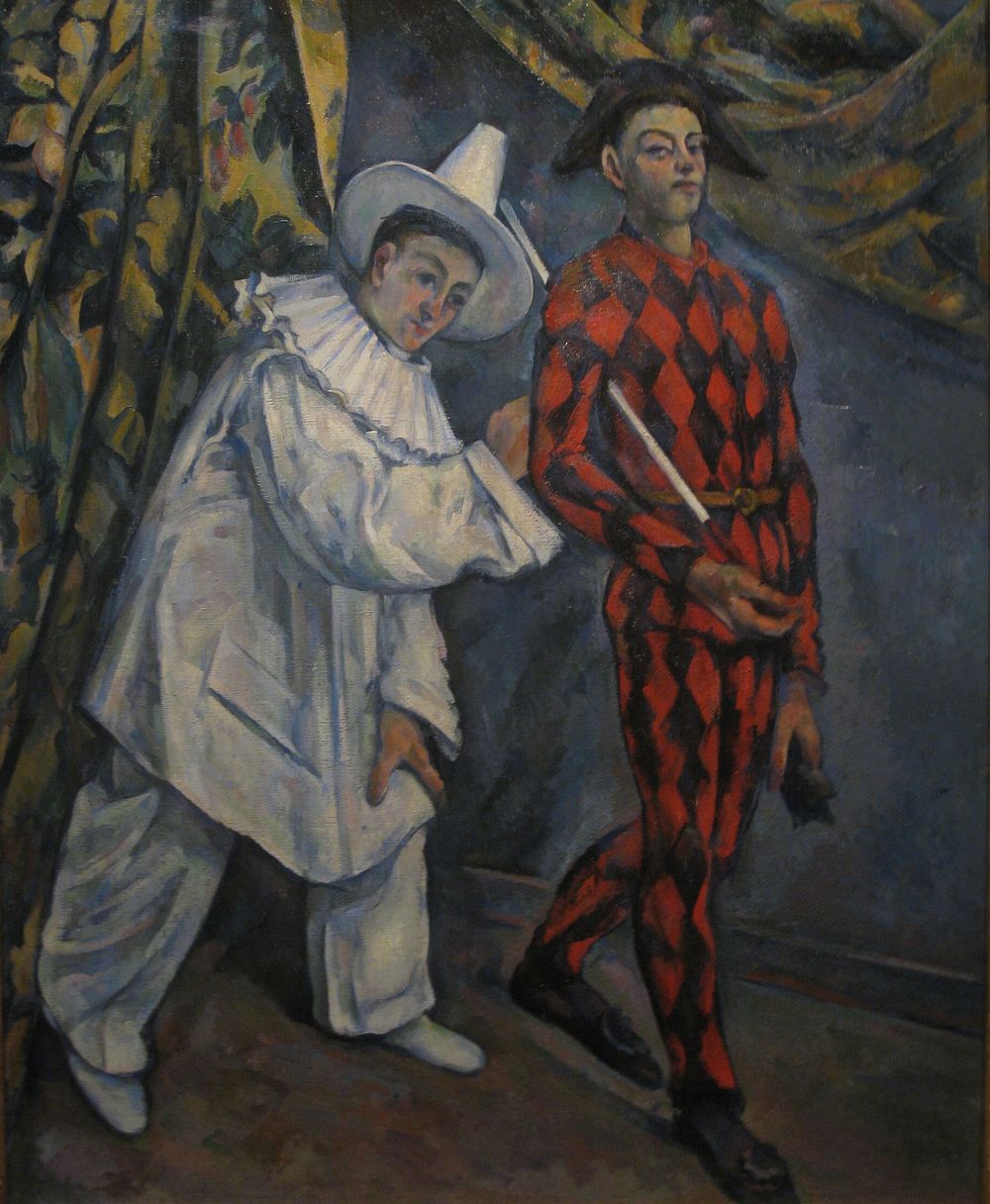 Paul C&eacute;zanne's Pierot and Harlequin (Mardi Gras) (1895) famous painting. Original from Wikimedia Commons. 