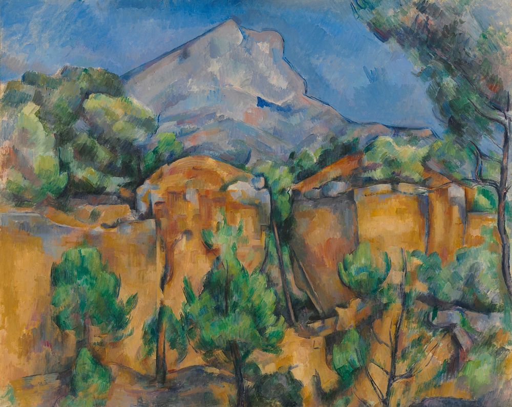 Paul C&eacute;zanne's La Montagne Sainte-Victoire vue de la carri&egrave;re Bib&eacute;mus (ca. 1897) famous painting.…