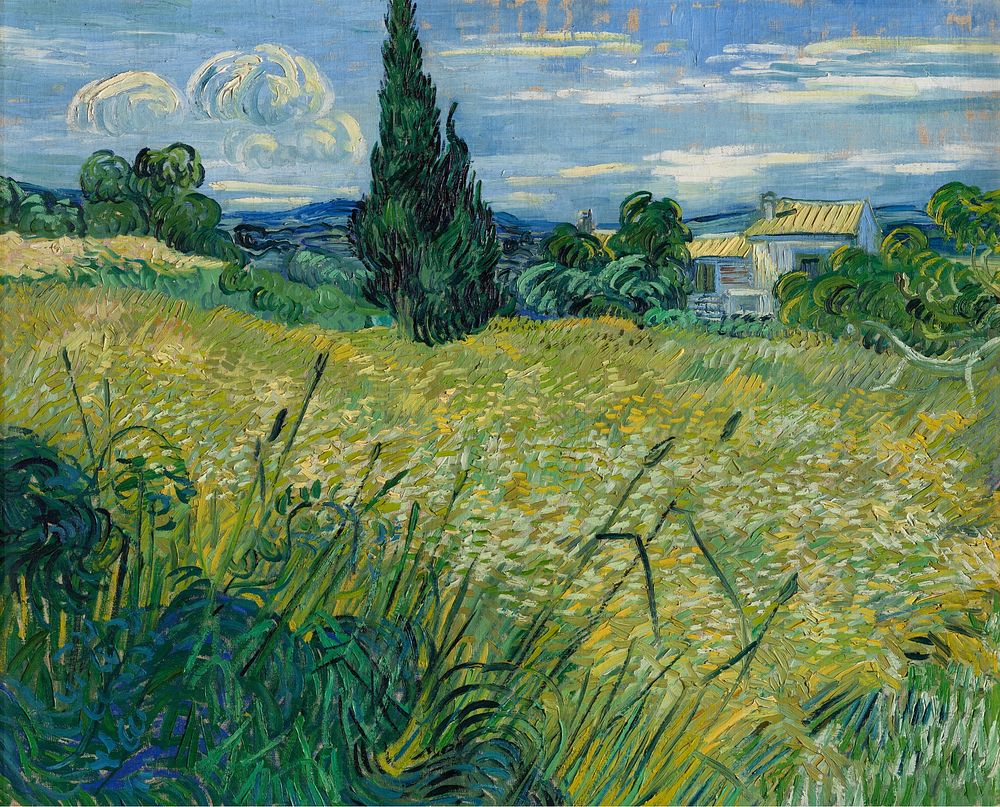 Vincent van Gogh's Green Wheat Field with Cypress (1889) famous painting. Original from Wikimedia Commons. 
