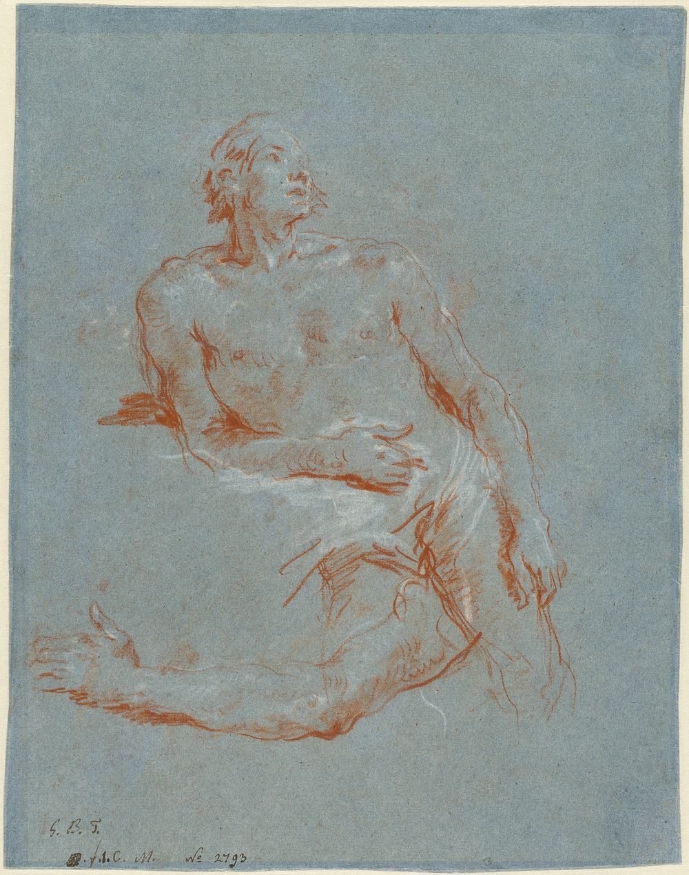 Male Nude Leaning on His Elbow (verso) (ca. 1752-1753) by Giovanni Battista Tiepolo. 