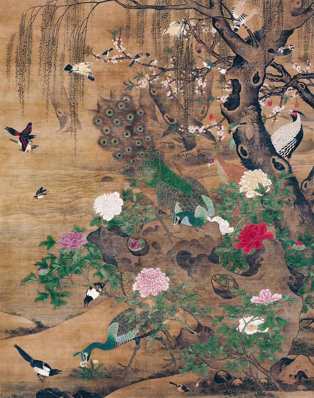 Chinese birds and flowers (1430-1500) vintage painting by Yin Hong. Original public domain image from The Cleveland Museum…