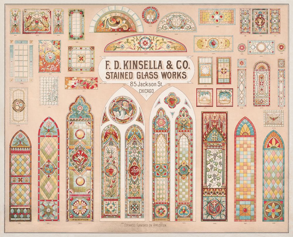 F.D. Kinsella & Co., stained glass works (1888). Original public domain image from the Library of Congress. Digitally…