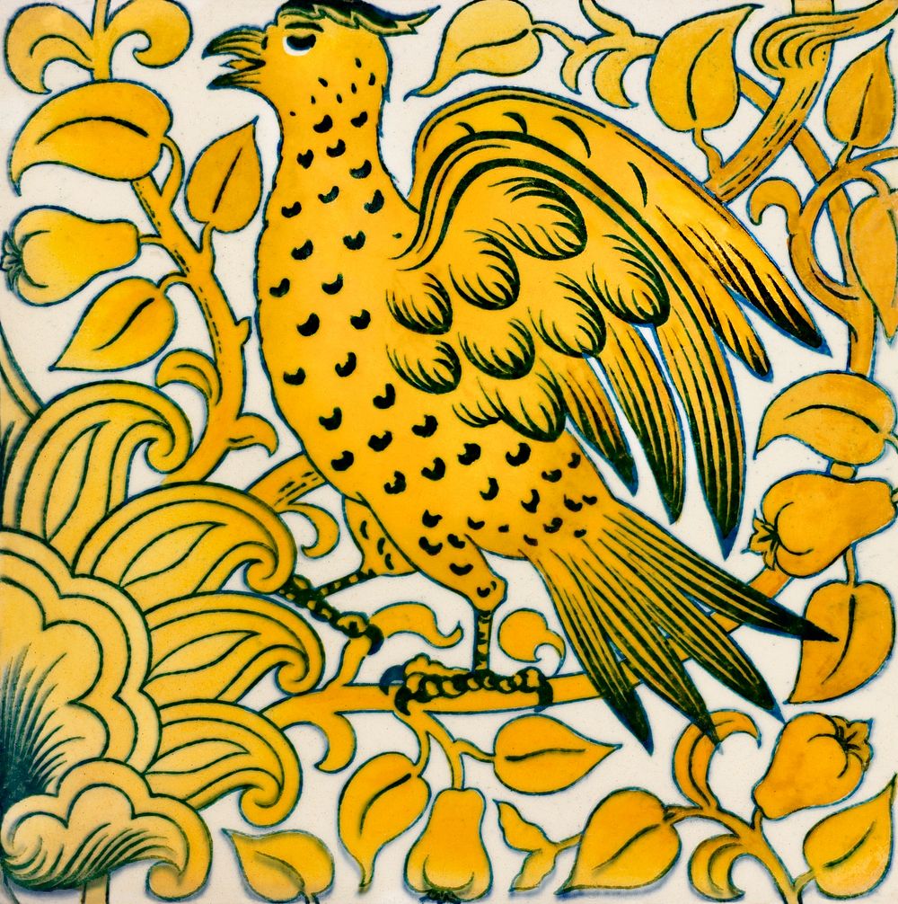Lustre tile with bird design, one of a pair, c. (1880) by William De Morgan. Original public domain image from The…