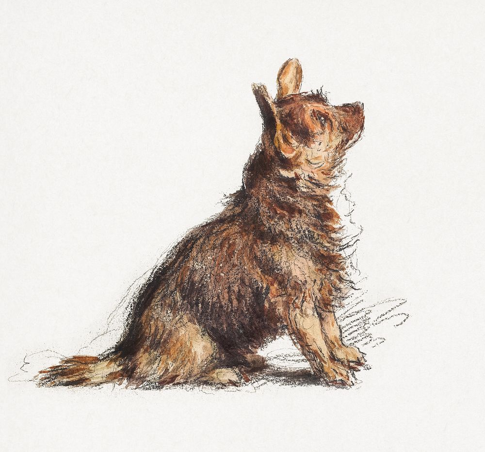 Aesthetic watercolor sitting Terrier. Original public domain image by William Henry Hunt from Yale Center for British Art.…