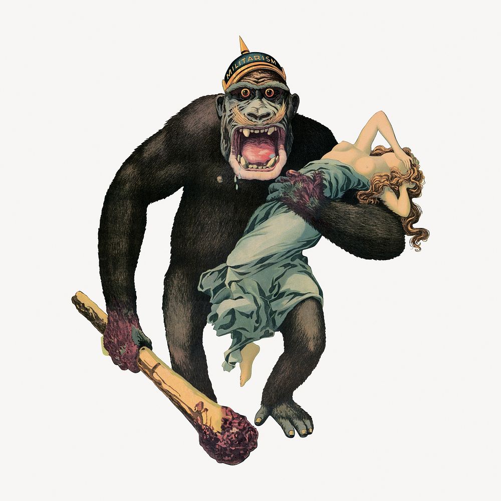 Aesthetic gorilla illustration.  Remastered by rawpixel