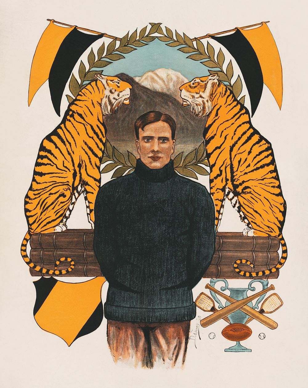 Aesthetic vintage man and tigers. Original public domain image by Whitney & Grimwood from the Library of Congress. Digitally…