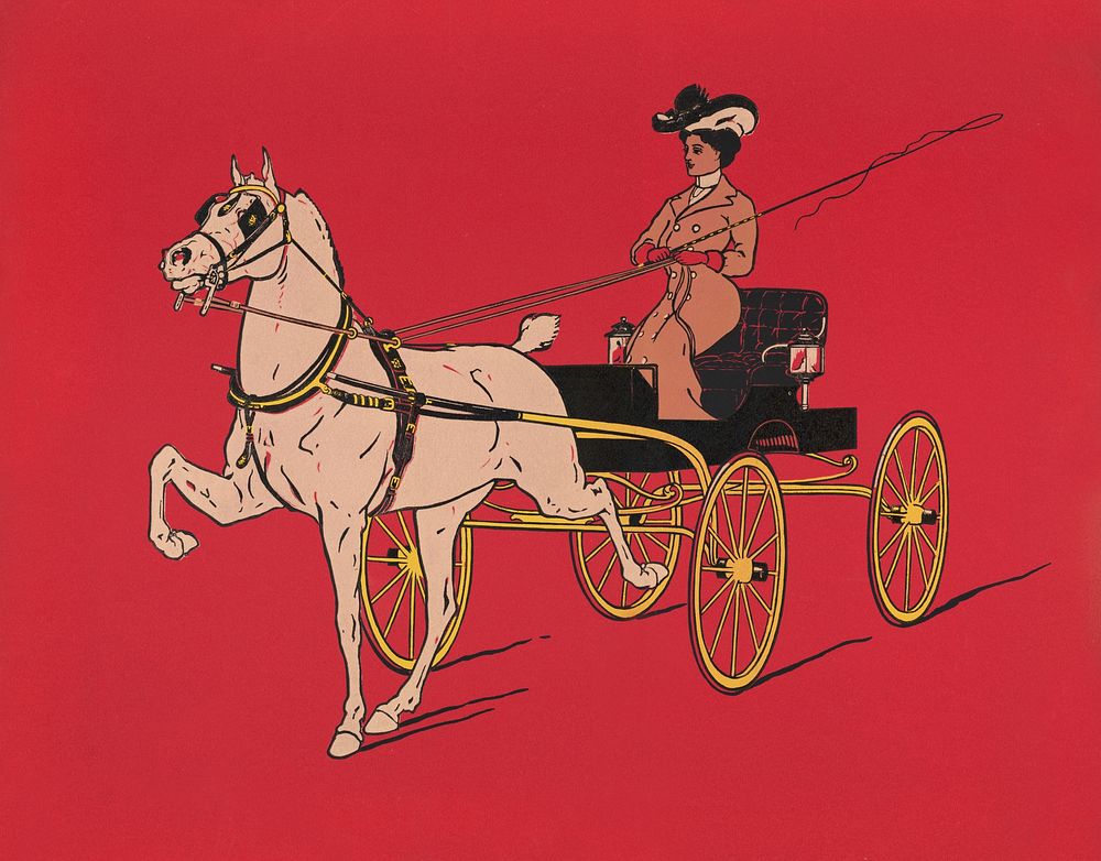 Woman on a carriage, aesthetic woodcut. Original public domain image from the Library of Congress. Digitally enhanced by…