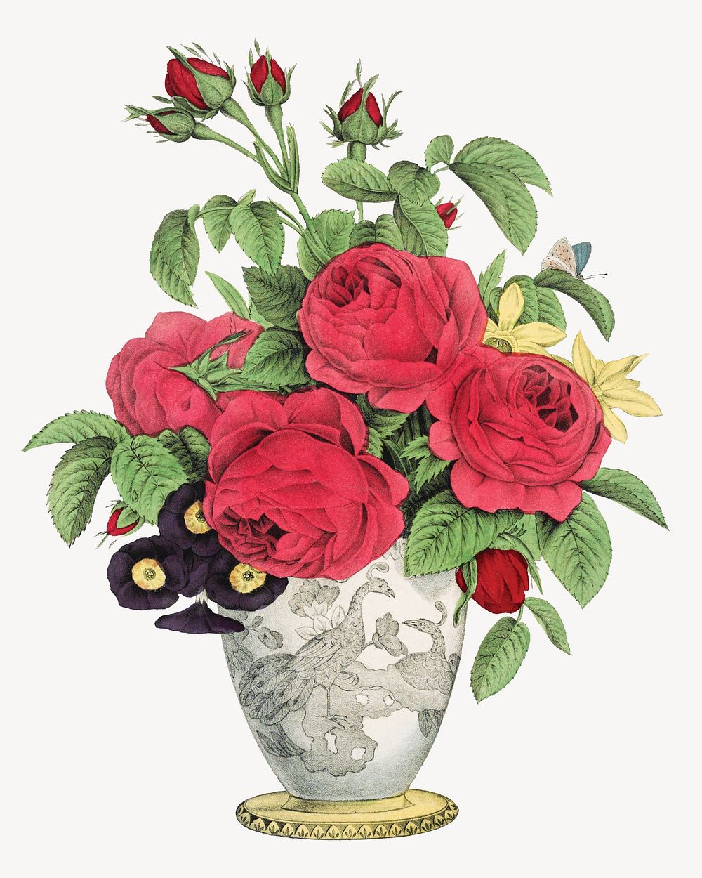 Aesthetic rose vase illustration.  Remastered by rawpixel