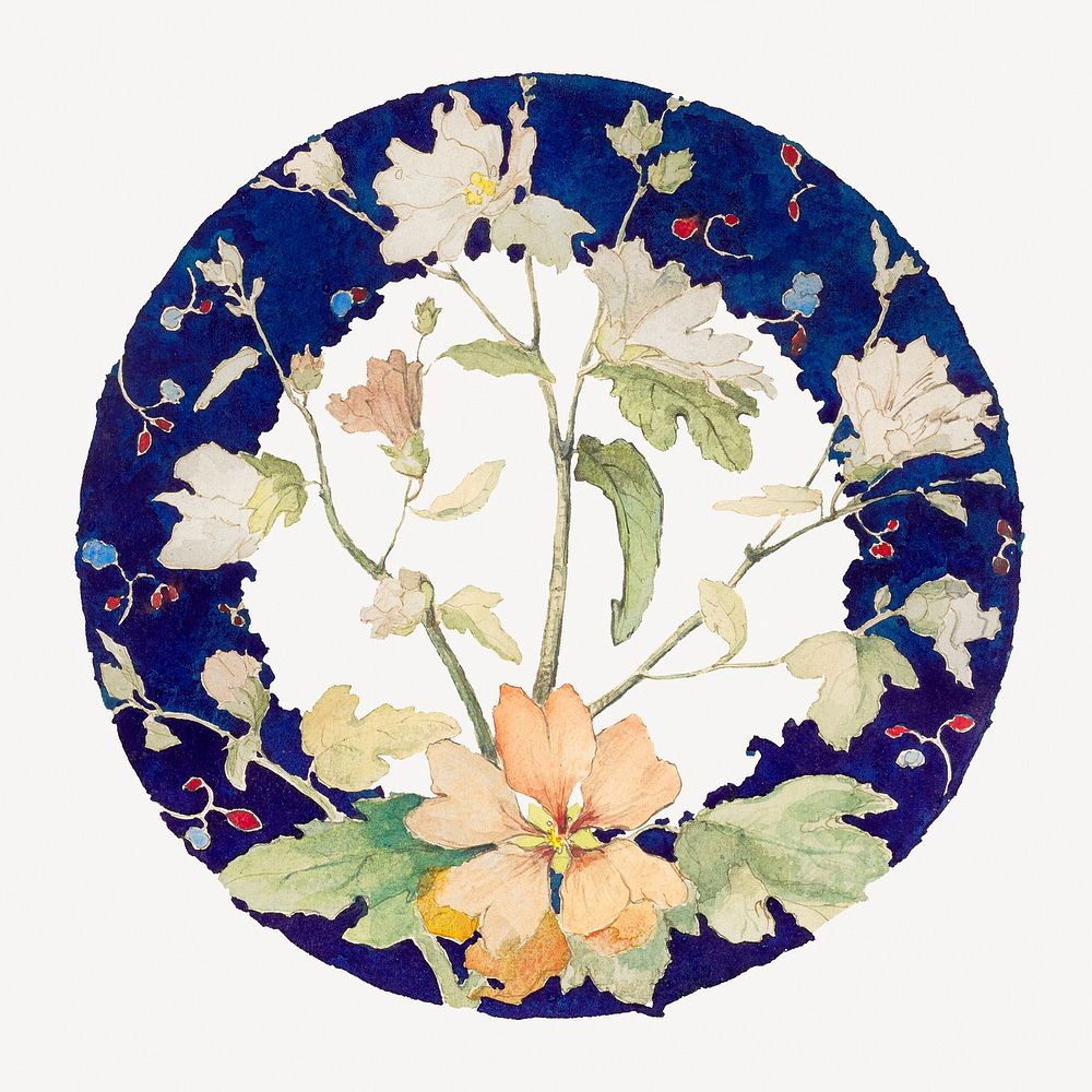 Floral plate psd.  Remastered by rawpixel